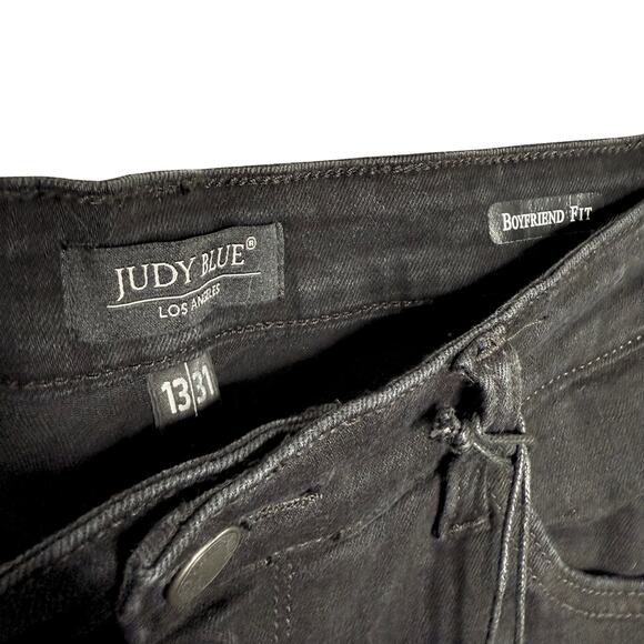 Judy Blue Distressed Boyfriend Jeans Size 13/31 Black Denim Relaxed Fit Stretchy - Picture 7 of 11
